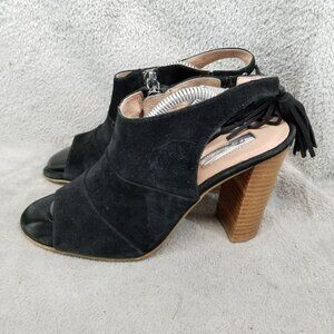 Halogen Shoes Womens Size 6.5 Black Suede Tassel Slingback Heeled Sandals